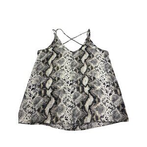 ee:some Womens Snake Print Tank Top Size M Crisscross Strappy Back Sheer